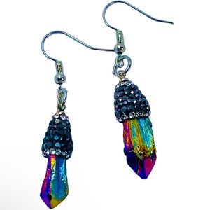 Iridescent Rainbow Stone Dangle Pendant Sparkly Earrings With Rhinestones NEW